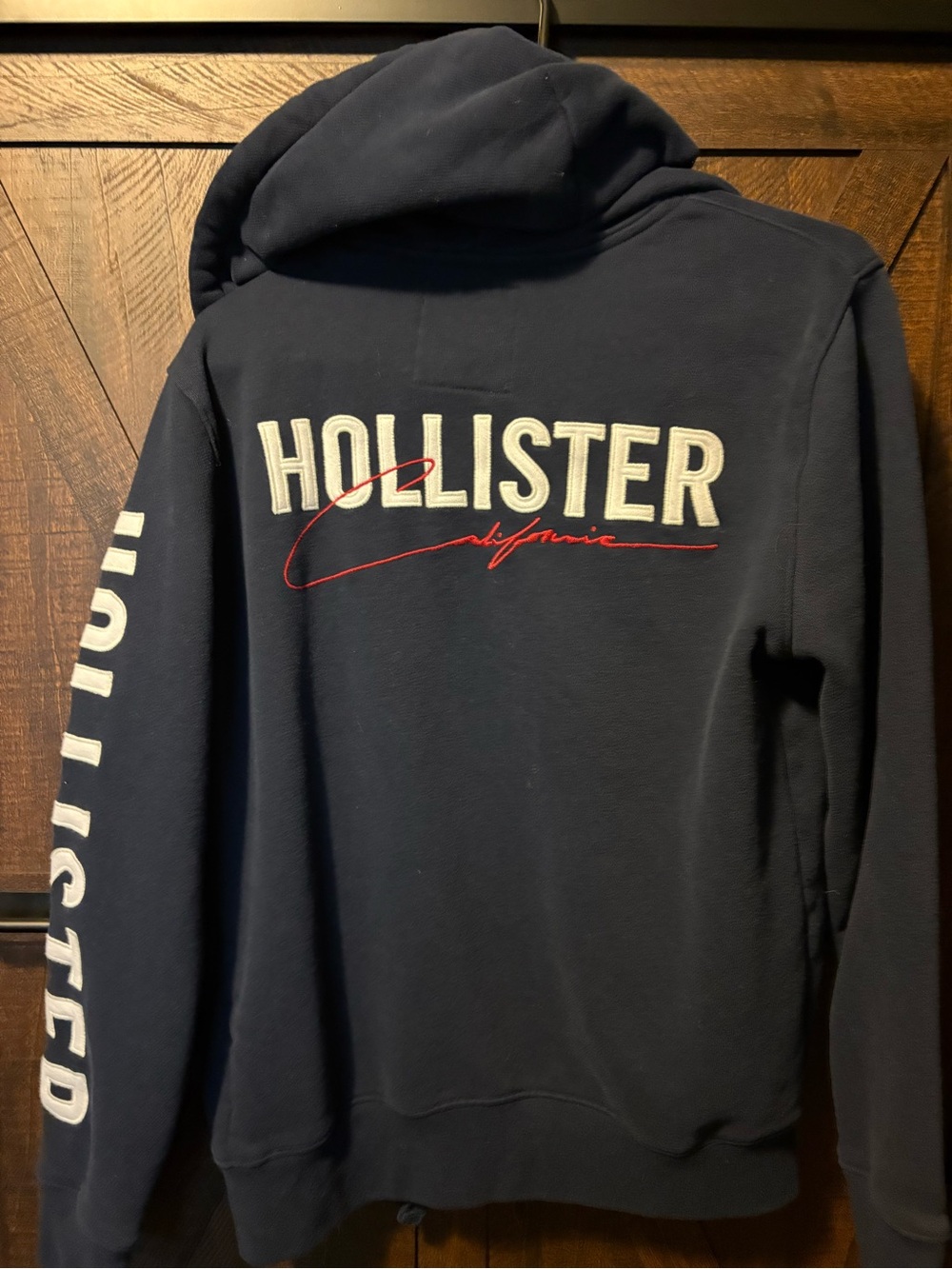 Hollister Navy Full-Zip Hoodie with Sleeve Lettering - Picture 3 of 3